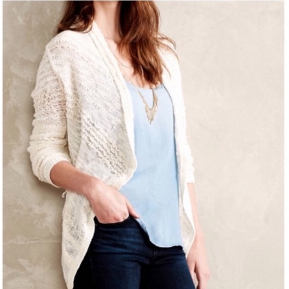 Anthropologie Cream Open Knit Cardigan